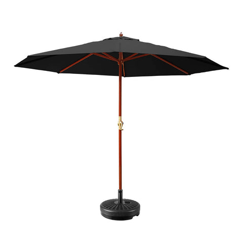 darrahopens Home & Garden > Shading Instahut 3M Umbrella with Base Outdoor Pole Umbrellas Garden Stand Deck Black