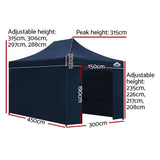 darrahopens Home & Garden > Shading Instahut Gazebo Pop Up Marquee 3x4.5m Folding Wedding Tent Gazebos Shade Navy