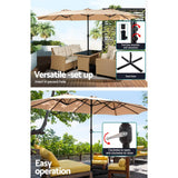 Darrahopens Home & Garden > Shading Instahut Outdoor Umbrella Beach Twin Base Stand Garden Sun Shade Beige 4.57m