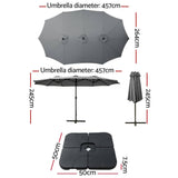 Darrahopens Home & Garden > Shading Instahut Outdoor Umbrella Beach Twin Base Stand Garden Sun Shade Charcoal 4.57m