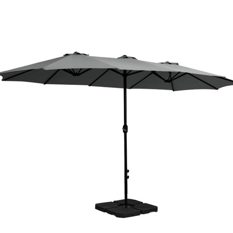 Darrahopens Home & Garden > Shading Instahut Outdoor Umbrella Beach Twin Base Stand Garden Sun Shade Charcoal 4.57m