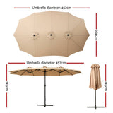 Darrahopens Home & Garden > Shading Instahut Outdoor Umbrella Twin Umbrella Beach Stand Base Garden Sun Shade 4.57m