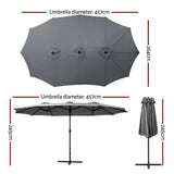 Darrahopens Home & Garden > Shading Instahut Outdoor Umbrella Twin Umbrellas Beach Stand Garden Base Sun Patio 4.57m
