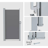 Darrahopens Home & Garden > Shading Instahut Side Awning Sun Shade Outdoor Blinds Retractable Screen 1.8X3M Grey