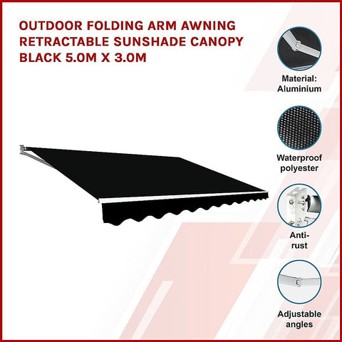 Darrahopens Home & Garden > Shading Outdoor Folding Arm Awning Retractable Sunshade Canopy Black 5.0m x 3.0m