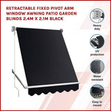 Darrahopens Home & Garden > Shading Retractable Fixed Pivot Arm Window Awning Patio Garden Blinds 2.4m x 2.1m Black