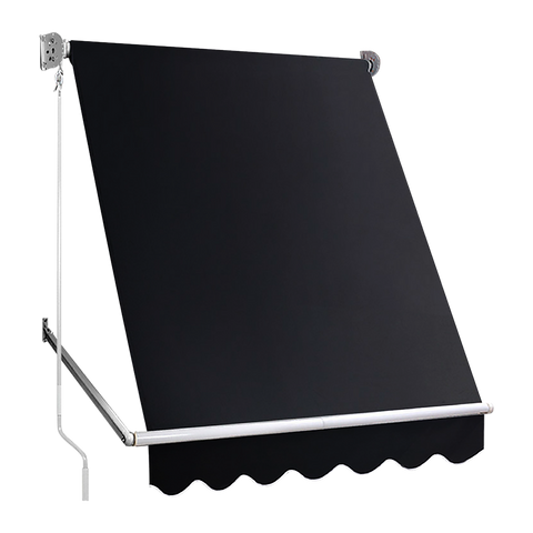 Darrahopens Home & Garden > Shading Retractable Fixed Pivot Arm Window Awning Patio Garden Blinds 2.4m x 2.1m Black