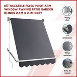 Darrahopens Home & Garden > Shading Retractable Fixed Pivot Arm Window Awning Patio Garden Blinds 2.4m x 2.1m Grey