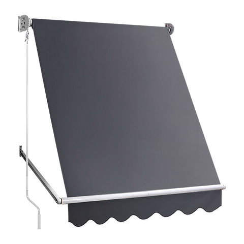Darrahopens Home & Garden > Shading Retractable Fixed Pivot Arm Window Awning Patio Garden Blinds 2.4m x 2.1m Grey