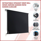 Darrahopens Home & Garden > Shading Retractable Straight Drop Roll Down Awning Garden Patio Screen 3.0X2.5M