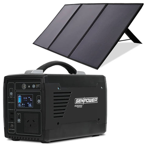 Darrahopens Home & Garden > Solar Panels GENPOWER Portable Power Station Lithium 300W/600W 21Ah 307Wh Solar Generator with 100W Folding Solar Panels