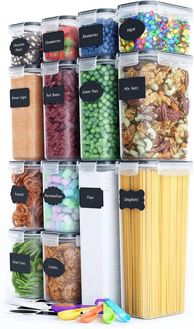 Darrahopens Home & Garden > Storage 14 Pieces Airtight Food Storage and BPA Free Plastic with Easy Lock Black Lids Labels for Kitchen