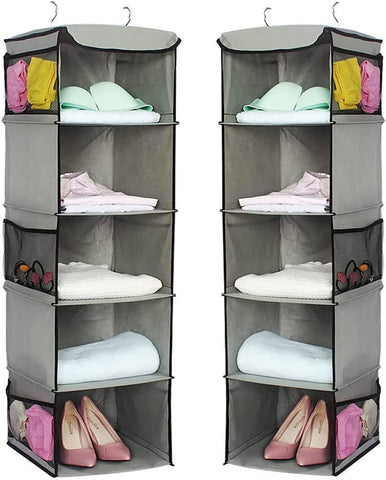 Darrahopens Home & Garden > Storage 2 Pack 5 Foldable Shelf Hanging Closet Organizer Space Saver with Side Accessories Pockets for Clothes Storage