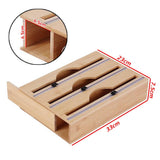 Darrahopens Home & Garden > Storage 3 Grids Bamboo Food Wrap Dispenser Cutter Foil Cling Film Storage Holder Box Kitchen