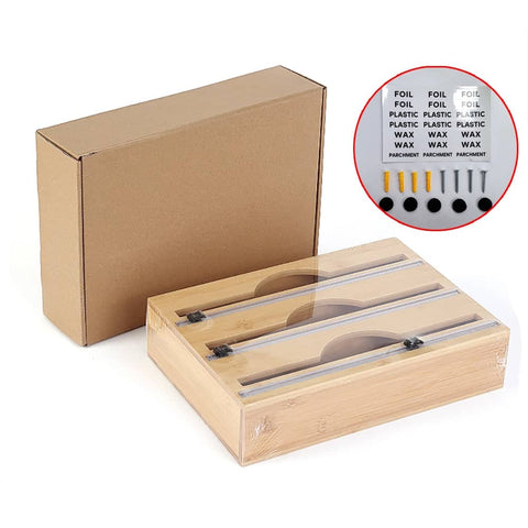 Darrahopens Home & Garden > Storage 3 Grids Bamboo Food Wrap Dispenser Cutter Foil Cling Film Storage Holder Box Kitchen