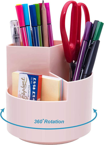 Darrahopens Home & Garden > Storage 360 degree rotating multi-functional pen holder with 3 separate layer for office desk organiser (Pink)