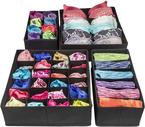 Darrahopens Home & Garden > Storage 4 Pack Foldable Drawer Dividers Storage Boxes (Black)