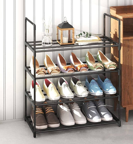Darrahopens Home & Garden > Storage 4-Tier Stainless Steel Shoe Rack Storage Organizer to Hold up to 15 Pairs of Shoes (55cm, Black)