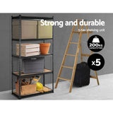 darrahopens Home & Garden > Storage 5x1.8M 5-Shelves Steel Warehouse Shelving Racking Garage Storage Rack Grey