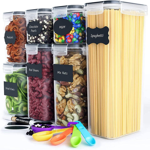 Darrahopens Home & Garden > Storage 7 Pieces Plastic BPA Free Food Storage Containers for Kitchen (Black)