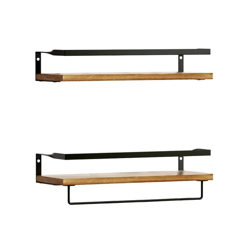 Darrahopens Home & Garden > Storage Artiss 2x Floating Wall Shelves Brackets Towel Rail Rack DIY Wall Mount Rack