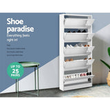 darrahopens Home & Garden > Storage Artiss 5 Drawer Mirrored Wooden Shoe Cabinet - White