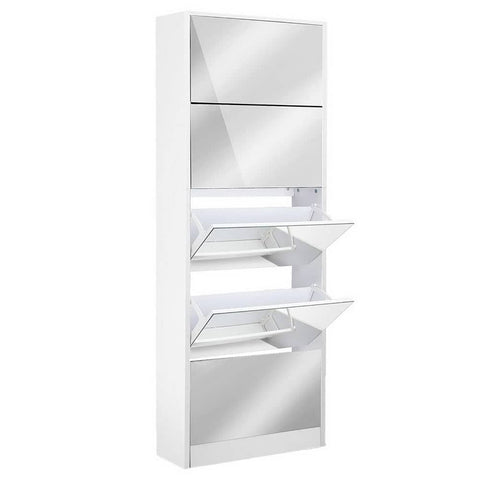 darrahopens Home & Garden > Storage Artiss 5 Drawer Mirrored Wooden Shoe Cabinet - White