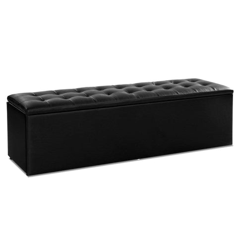 darrahopens Home & Garden > Storage Artiss Storage Ottoman Blanket Box Black LARGE Leather Rest Chest Toy Foot Stool