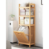 darrahopens Home & Garden > Storage Bamboo 2-in-1 Laundry Hamper Side Table with 2 Shelves and Clothes Basket