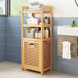 darrahopens Home & Garden > Storage Bamboo 2-in-1 Laundry Hamper Side Table with 2 Shelves and Clothes Basket