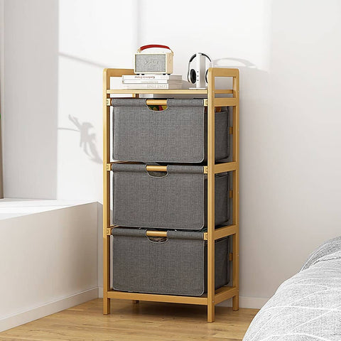 darrahopens Home & Garden > Storage Bamboo Shelf with Storage Hamper - Wooden Bamboo Removable Bags