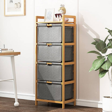 darrahopens Home & Garden > Storage Bamboo Shelf with Storage Hamper - Wooden Bamboo Removable Bags