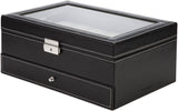 Darrahopens Home & Garden > Storage Black Leather Watch Box Jewelry Display Case with Drawers (12 Slots with 2 Layers)