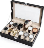 Darrahopens Home & Garden > Storage Black PU Leather Watch Organizer Display Storage Box Cases for Men & Women (12 slots)