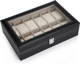 Darrahopens Home & Garden > Storage Black PU Leather Watch Organizer Display Storage Box Cases for Men & Women (12 slots)