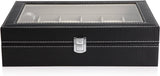 Darrahopens Home & Garden > Storage Black PU Leather Watch Organizer Display Storage Box Cases for Men & Women (12 slots)