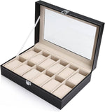 Darrahopens Home & Garden > Storage Black PU Leather Watch Organizer Display Storage Box Cases for Men & Women (12 slots)