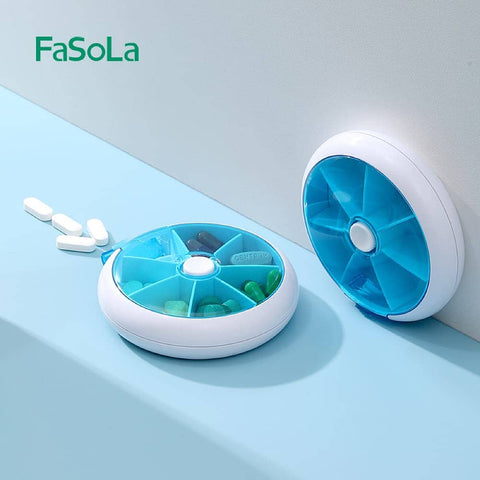 Darrahopens Home & Garden > Storage Fasola Rotating Seven-compartment Pill Box* Blue  9*2.5cm