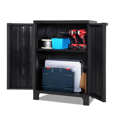 darrahopens Home & Garden > Storage Gardeon Outdoor Storage Cabinet Cupboard Lockable Garden Sheds Adjustable Black