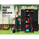 darrahopens Home & Garden > Storage Gardeon Outdoor Storage Cabinet Lockable Tall Garden Sheds Garage Adjustable Black 173CM