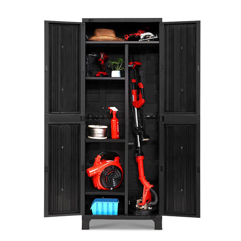 darrahopens Home & Garden > Storage Gardeon Outdoor Storage Cabinet Lockable Tall Garden Sheds Garage Adjustable Black 173CM