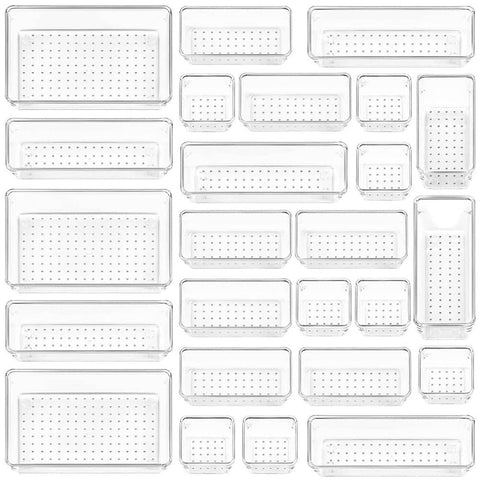 Darrahopens Home & Garden > Storage GOMINIMO 25Pcs Desk Drawer Organizer Trays with Non-Slip Pads (Transparent) GO-DOS-100-CS