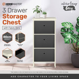 Darrahopens Home & Garden > Storage Home Master 3 Drawer Pine Wood Storage Chest Grey Fabric Baskets 37 x 80cm