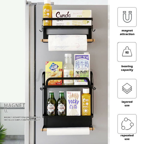 Darrahopens Home & Garden > Storage Magnetic Kitchen Fridge Storage Rack Double Layer