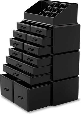 Darrahopens Home & Garden > Storage Makeup Cosmetic Organizer Storage with 12 Drawers Display Boxes (Black)