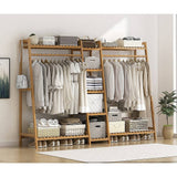 darrahopens Home & Garden > Storage Portable Clothes Rack Coat Garment Stand Bamboo Rail Hanger Airer Closet