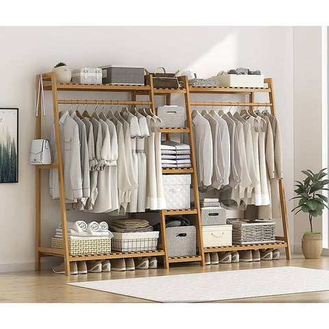 darrahopens Home & Garden > Storage Portable Clothes Rack Coat Garment Stand Bamboo Rail Hanger Airer Closet
