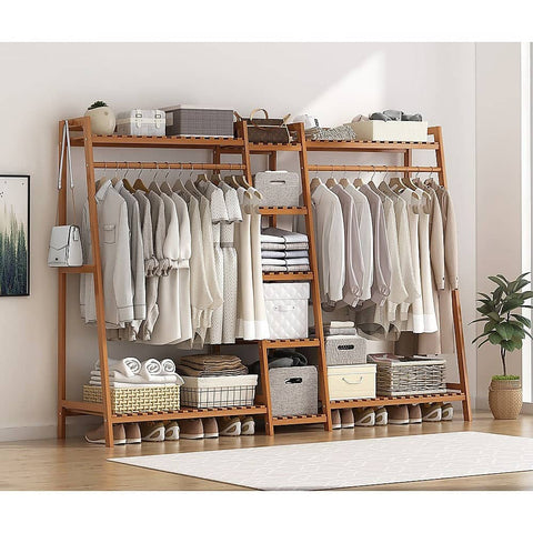 darrahopens Home & Garden > Storage Portable Clothes Rack Coat Garment Stand Bamboo Rail Hanger Airer Closet