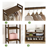 darrahopens Home & Garden > Storage Portable Clothes Rack Coat Garment Stand Bamboo Rail Hanger Airer Closet