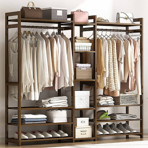 darrahopens Home & Garden > Storage Portable Clothes Rack Coat Garment Stand Bamboo Rail Hanger Airer Closet